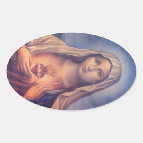 Beautiful Religious Sacred Heart of Virgin Mary Oval Sticker