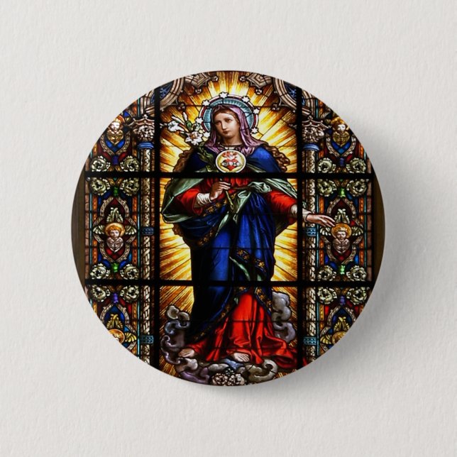 Beautiful Religious Sacred Heart of Virgin Mary Pinback Button (Front)