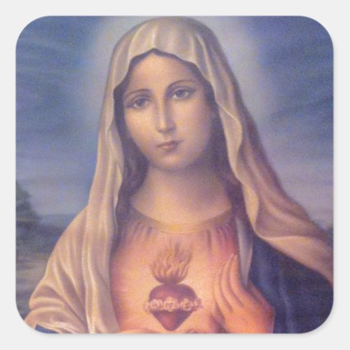 Beautiful Religious Sacred Heart of Virgin Mary Square Sticker