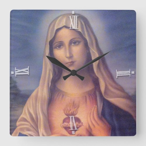 Beautiful Religious Sacred Heart of Virgin Mary Square Wall Clock