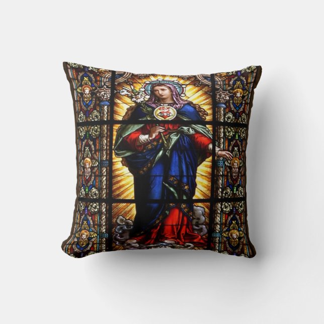 Beautiful Religious Sacred Heart of Virgin Mary Throw Pillow (Front)