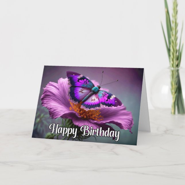 Beautiful Resting Butterfly Happy Birthday Card (Front)