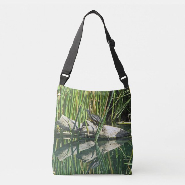 Beautiful Resting Turtle Water Reflection Photo Crossbody Bag (Front)