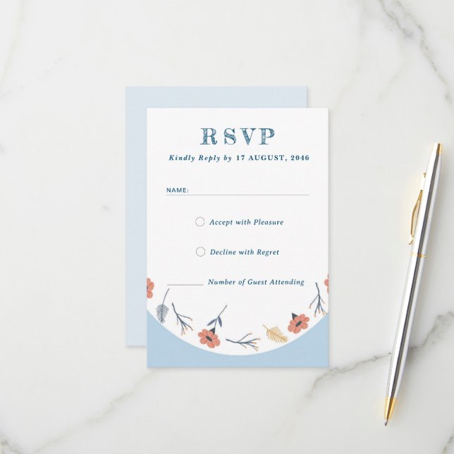 Beautiful Retro Baby Blue Wedding RSVP Cards (Front/Back In Situ)