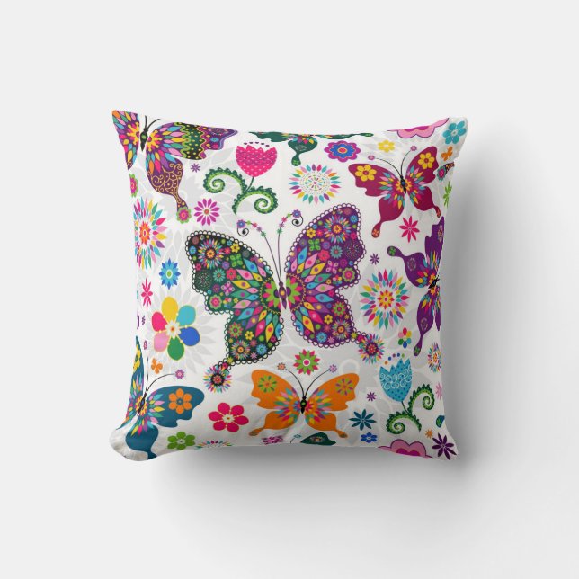 Beautiful Retro Butterfly's Pattern Throw Pillow (Front)