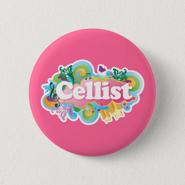 Beautiful Retro Cellist Music Gift Button (Front)