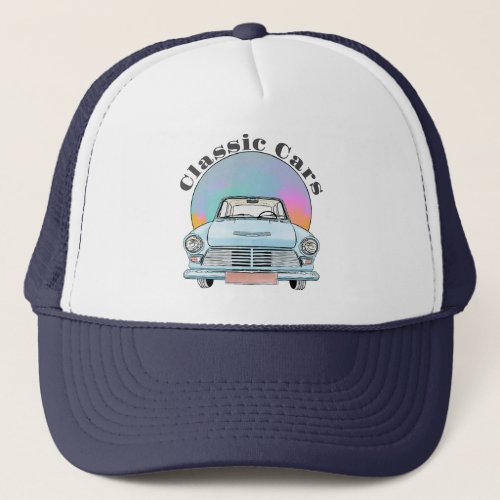 Beautiful Retro Classic Car Blue  Trucker Hat