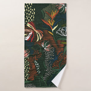 Beautiful retro hand drawn flower , tropical palm bath towel