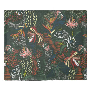 Beautiful retro hand drawn flower , tropical palm  duvet cover