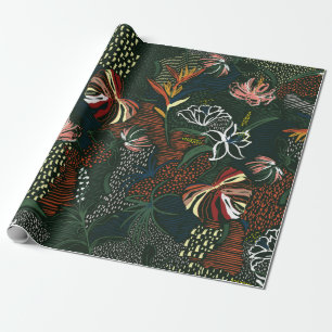 Beautiful retro hand drawn flower , tropical palm  wrapping paper