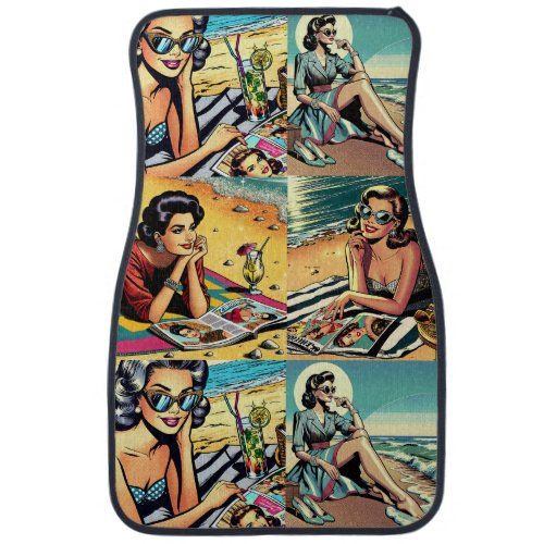 Beautiful Retro Lady at the Beach with Cocktail Car Floor Mat