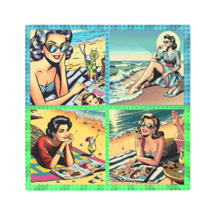 Beautiful Retro Lady at the Beach with Cocktail Metal Print