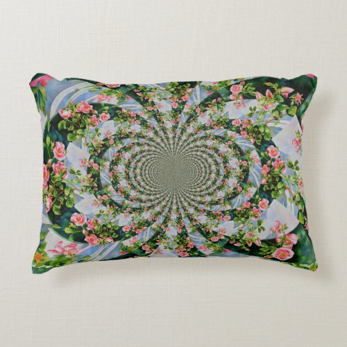 Beautiful retro pink red roses watercolor floral accent pillow