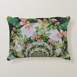 Beautiful retro pink red roses watercolor floral accent pillow