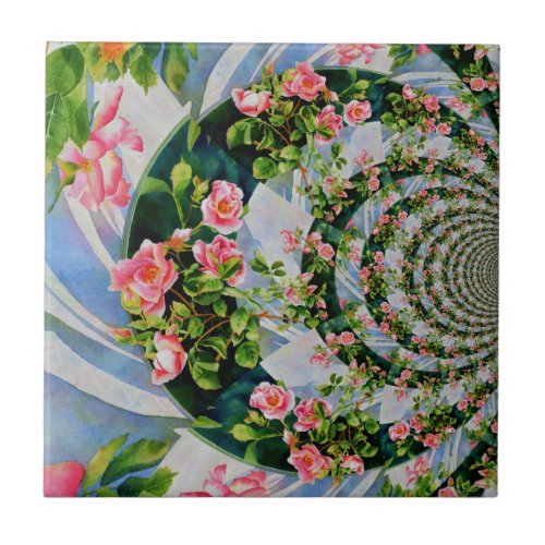 Beautiful retro pink red roses watercolor floral ceramic tile