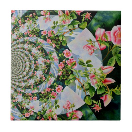 Beautiful retro pink red roses watercolor floral ceramic tile