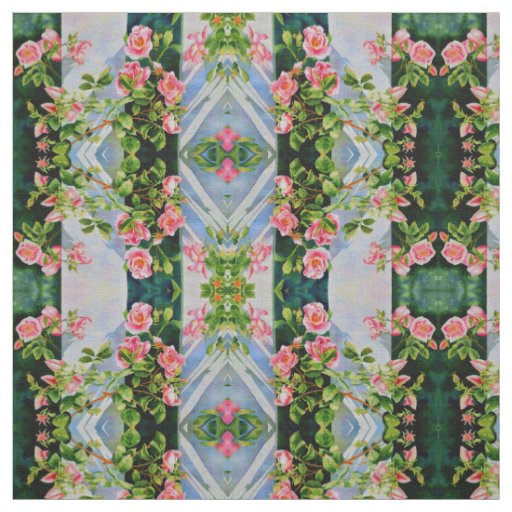 Beautiful retro pink red roses watercolor floral fabric