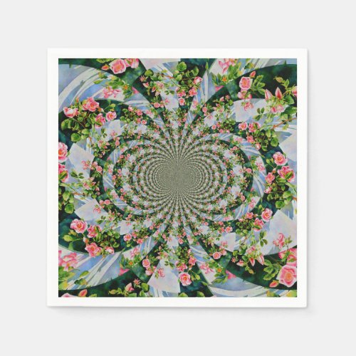 Beautiful retro pink red roses watercolor floral paper napkins