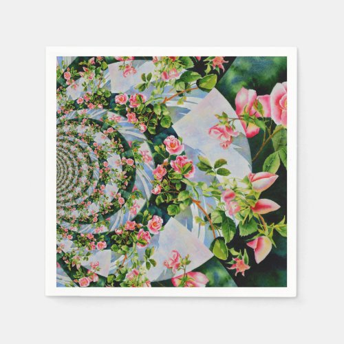 Beautiful retro pink red roses watercolor floral paper napkins