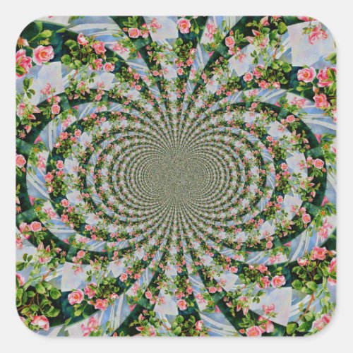Beautiful retro pink red roses watercolor floral square sticker