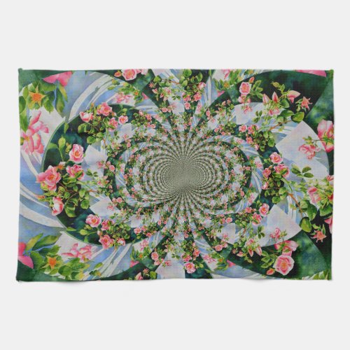 Beautiful retro pink red roses watercolor floral towel