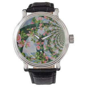 Beautiful retro pink red roses watercolor floral watch