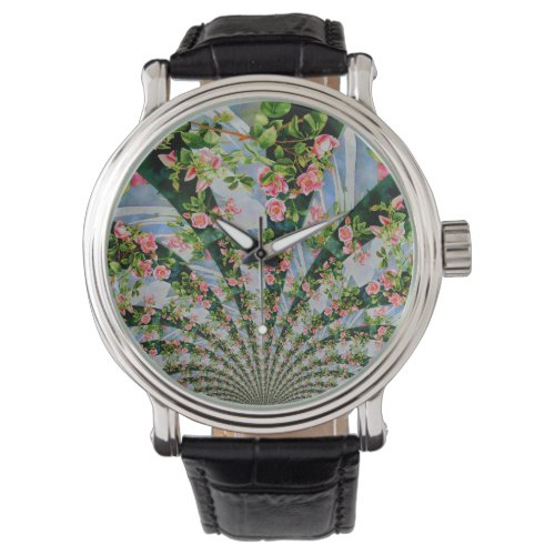 Beautiful retro pink red roses watercolor floral watch