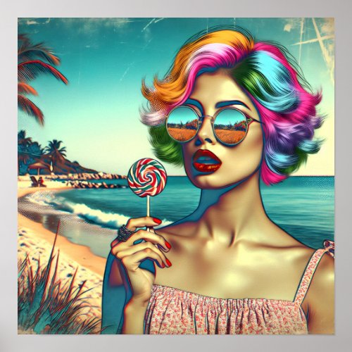 Beautiful Retro Pop Art Woman with Lollipop Poster