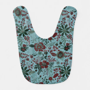 Beautiful retro style blue pastel floral pattern baby bib