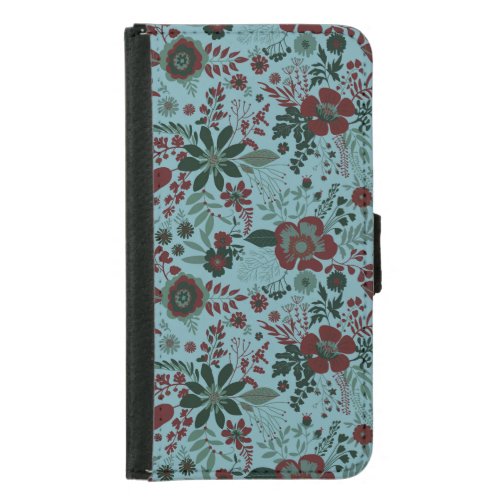 Beautiful retro style blue pastel floral pattern samsung galaxy s5 wallet case