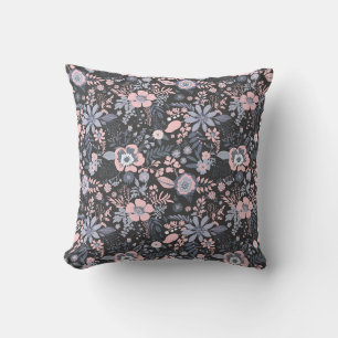 Beautiful retro style blue pastel floral pattern throw pillow
