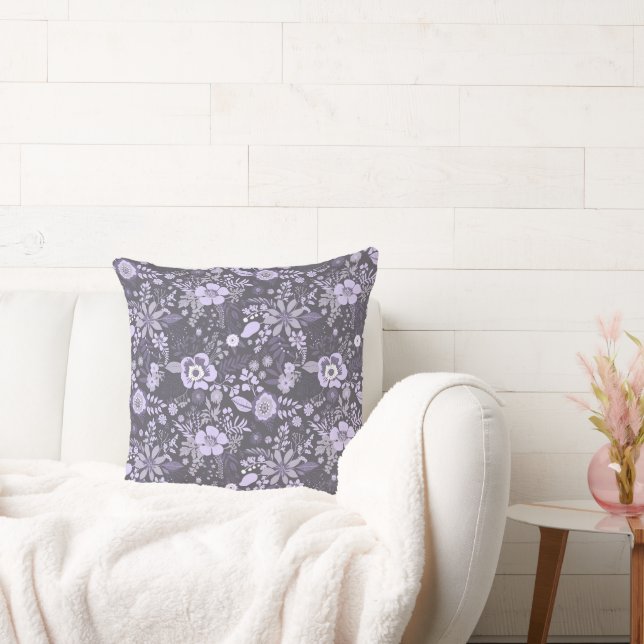Beautiful retro style blue pastel floral pattern throw pillow (Couch)