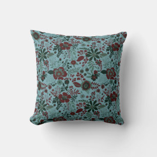 Beautiful retro style blue pastel floral pattern throw pillow