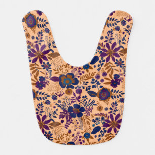 Beautiful retro style orange pastel floral pattern baby bib