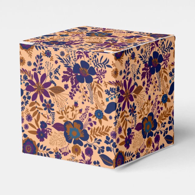 Beautiful retro style orange pastel floral pattern favor boxes (Front Side)
