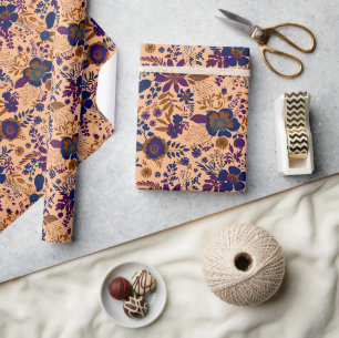 Beautiful retro style orange pastel floral pattern wrapping paper