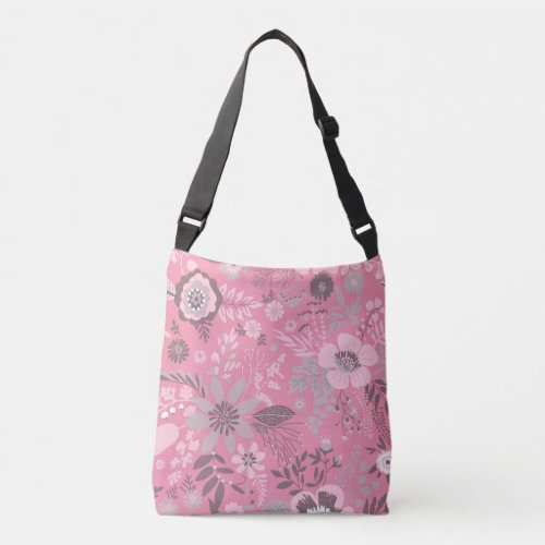 Beautiful retro style pink pastel floral pattern crossbody bag