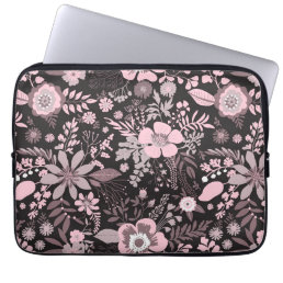 Beautiful retro style pink pastel floral pattern laptop sleeve