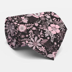 Beautiful retro style pink pastel floral pattern neck tie