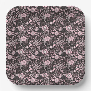 Beautiful retro style pink pastel floral pattern paper plates
