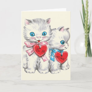 Beautiful Retro White Kittens Valentine's Day Card