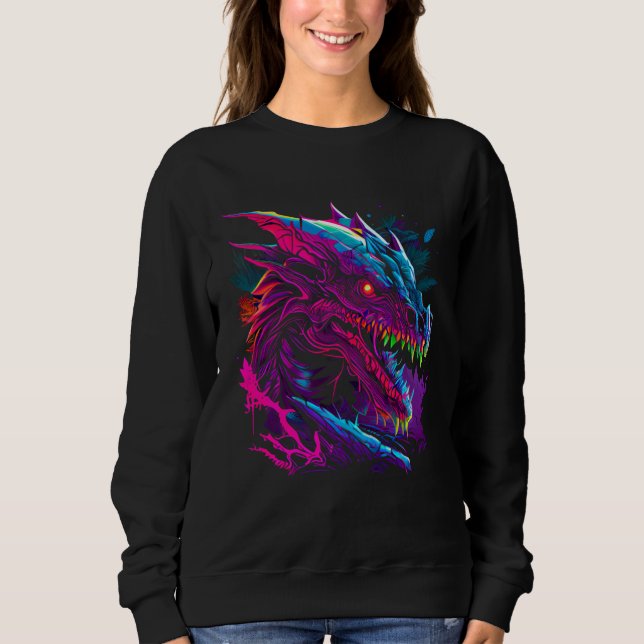 Beautiful Retrowave Dragon  Fantasy Cool Festival Sweatshirt (Front)