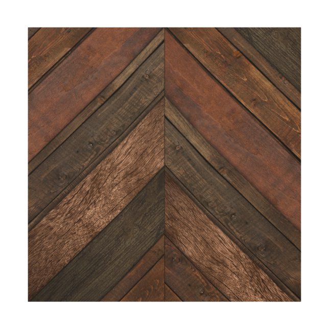 Beautiful Rich Brown Wood Chevron Pattern Wall Art (Front)