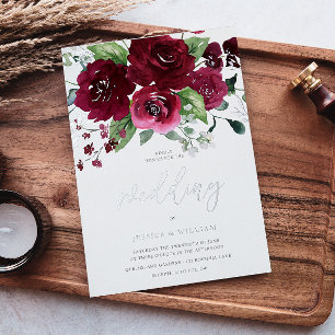 Beautiful Rich Burgundy Watercolor Floral Wedding Foil Invitation