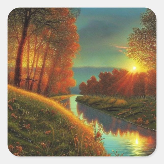 Beautiful River Scene Square Sticker (Front)