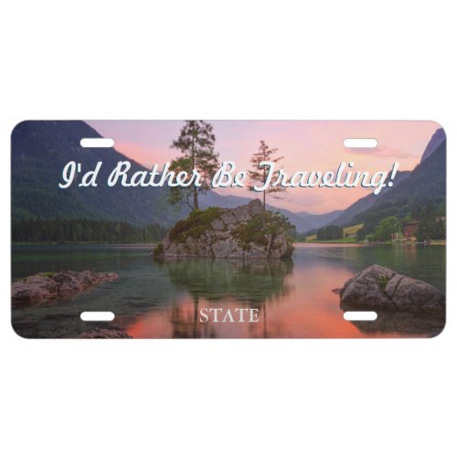 Beautiful Rocky Lake Sunset DIY Message  Photo License Plate