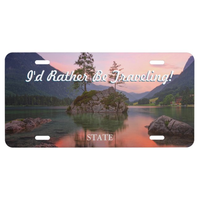 Beautiful Rocky Lake Sunset, DIY Message & Photo License Plate (Front)