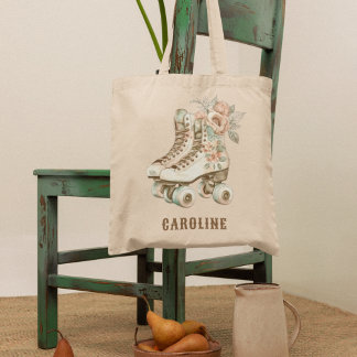 Beautiful Roller Skates Floral Vintage Design Tote Bag