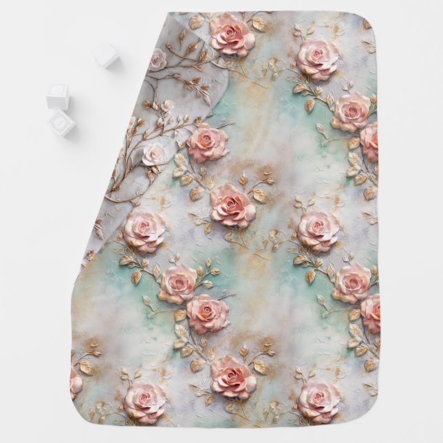 Beautiful Romantic Blush Pink Romantic Roses Baby Blanket (In Situ)