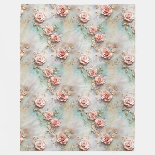 Beautiful Romantic Blush Pink Romantic Roses Fleece Blanket (Front)
